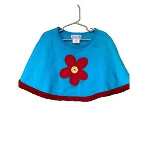 Kelly's Kids XXS (2) Blue Poncho With Red Flower & Fringe Trim